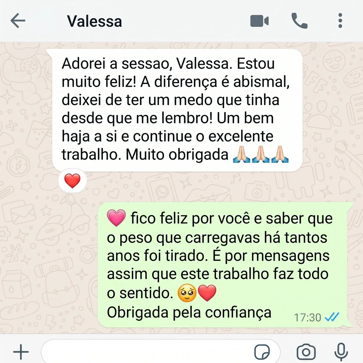 Conversa de WhatsApp com testemunho sobre um medo antigo
