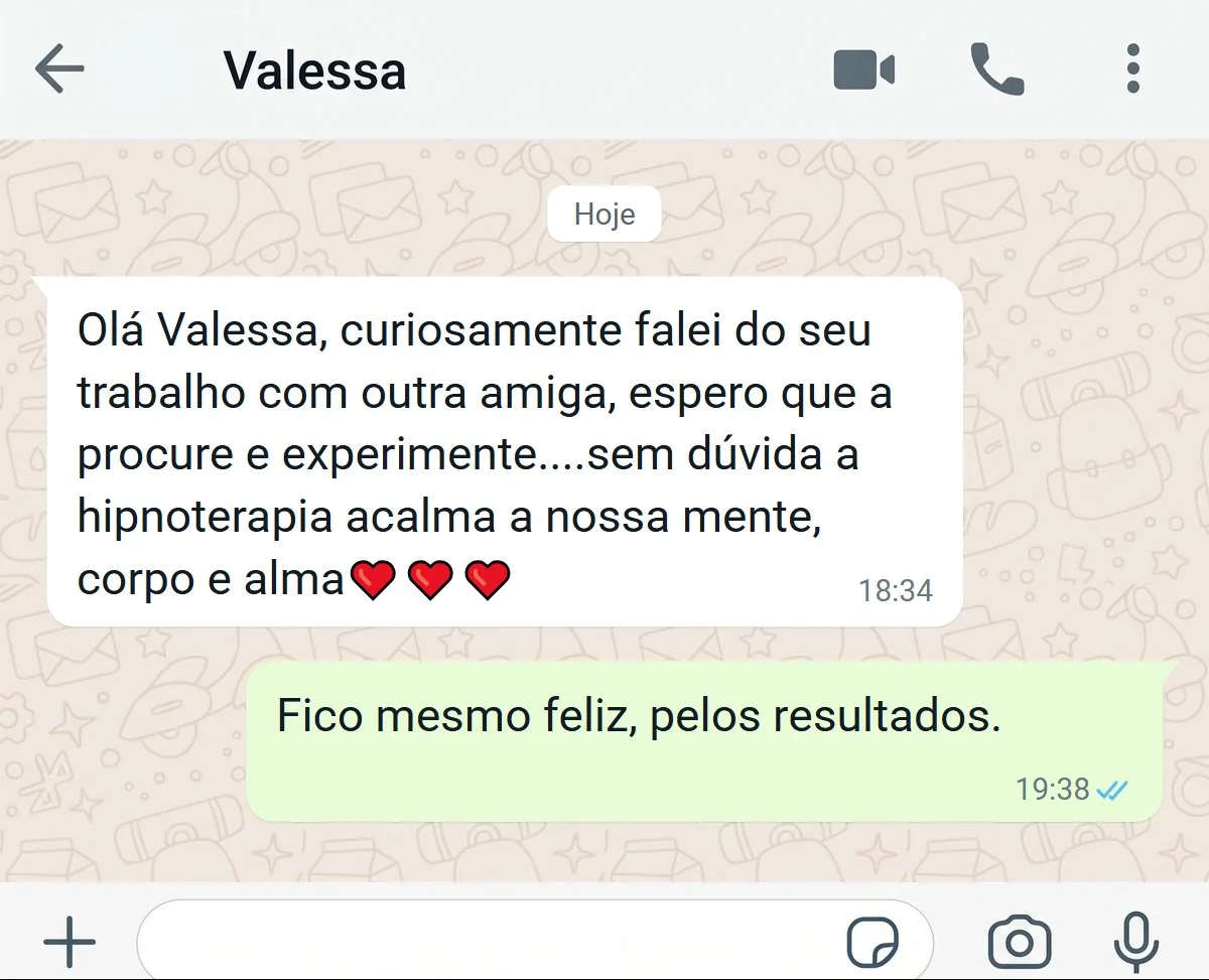Conversa de WhatsApp com testemunho, recomendação a uma amiga